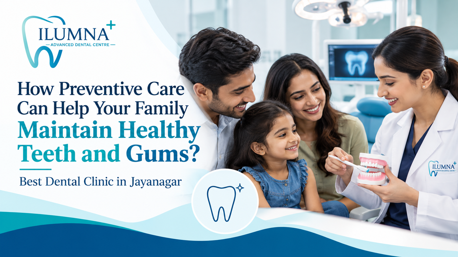 Family learning preventive dental care from a dentist at the Best Dental Clinic in Jayanagar.