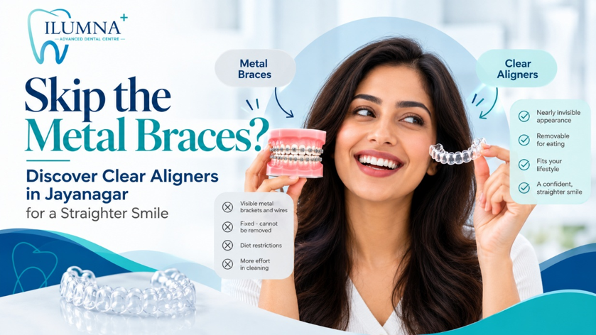 Clear aligners vs metal braces for a straighter smile – Clear Aligners in Jayanagar at iLUMNA Dental.